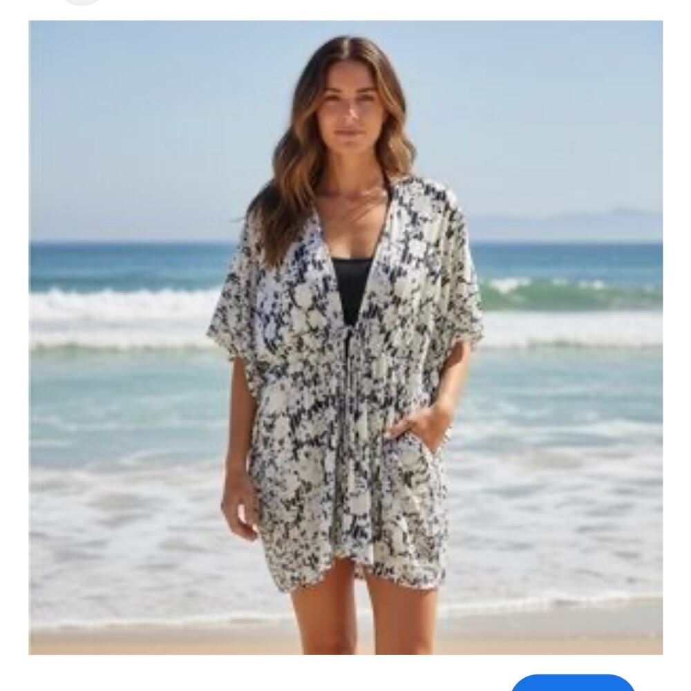 14th & Union Floral Print Tie Front Coverup Dress OS